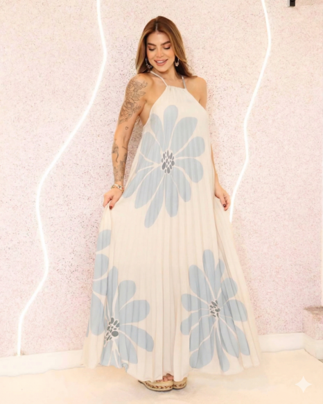 Vestido Longo Plissado Ice