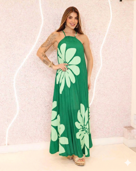 Vestido Longo Plissado Green